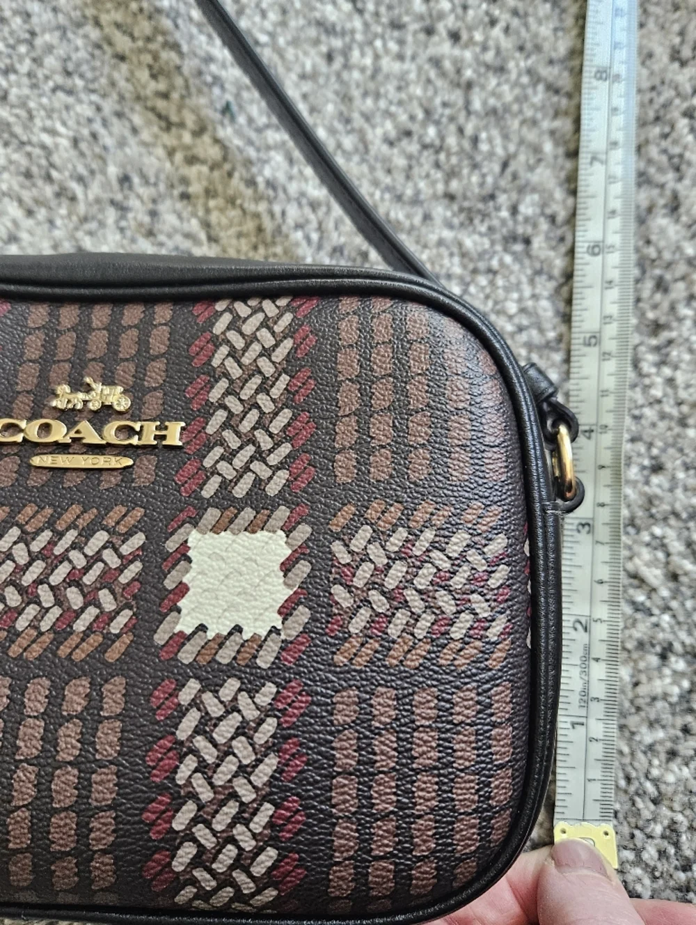 Coach Mini Jamie Plaid Crossbody Bag in Brown/Black